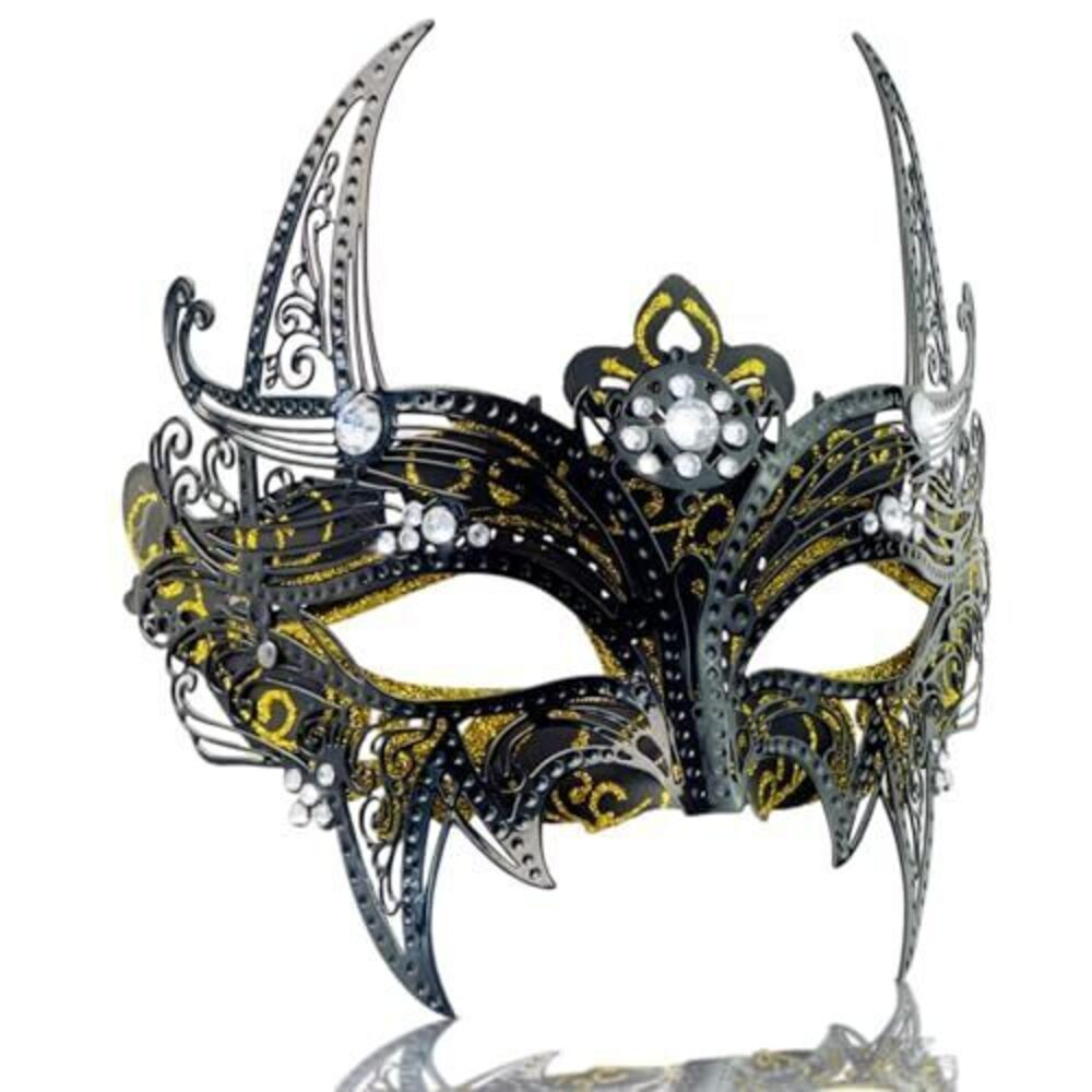 3421 Sparkling Rhinestone Black and Gold Designer Masquerade Mask She-Devil